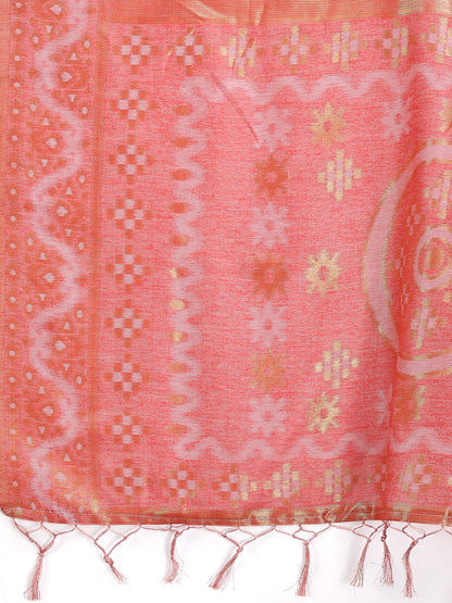 Astita Graceful Beige & Coral Linen Cotton Saree – Lightweight Elegance for Modern Women