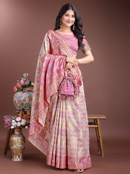 Astita Graceful Beige & Pink Linen Cotton Saree – Lightweight Elegance for Modern Women