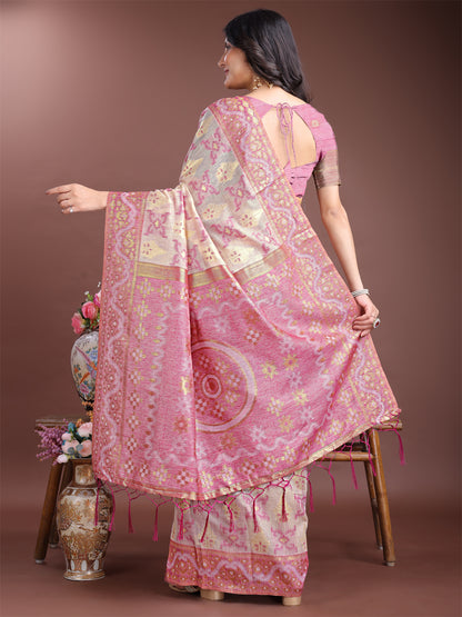 Astita Graceful Beige & Pink Linen Cotton Saree – Lightweight Elegance for Modern Women