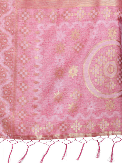 Astita Graceful Beige & Pink Linen Cotton Saree – Lightweight Elegance for Modern Women