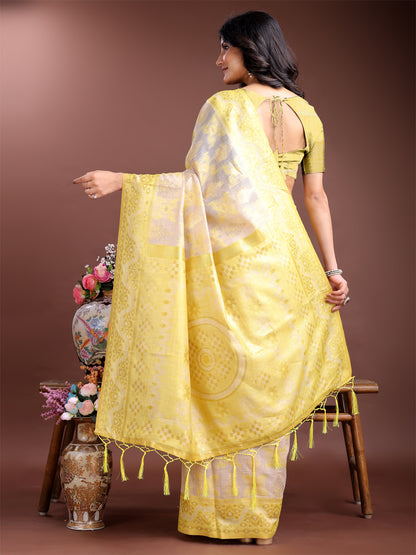 Astita Graceful Beige & Yellow Linen Cotton Saree – Lightweight Elegance for Modern Women