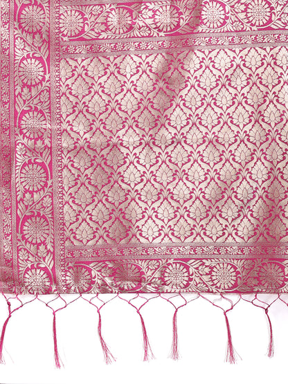 Astita White & Purple Woven Linen Cotton Saree with Rich Zari Border – Soft Festive Wear Saree for Women