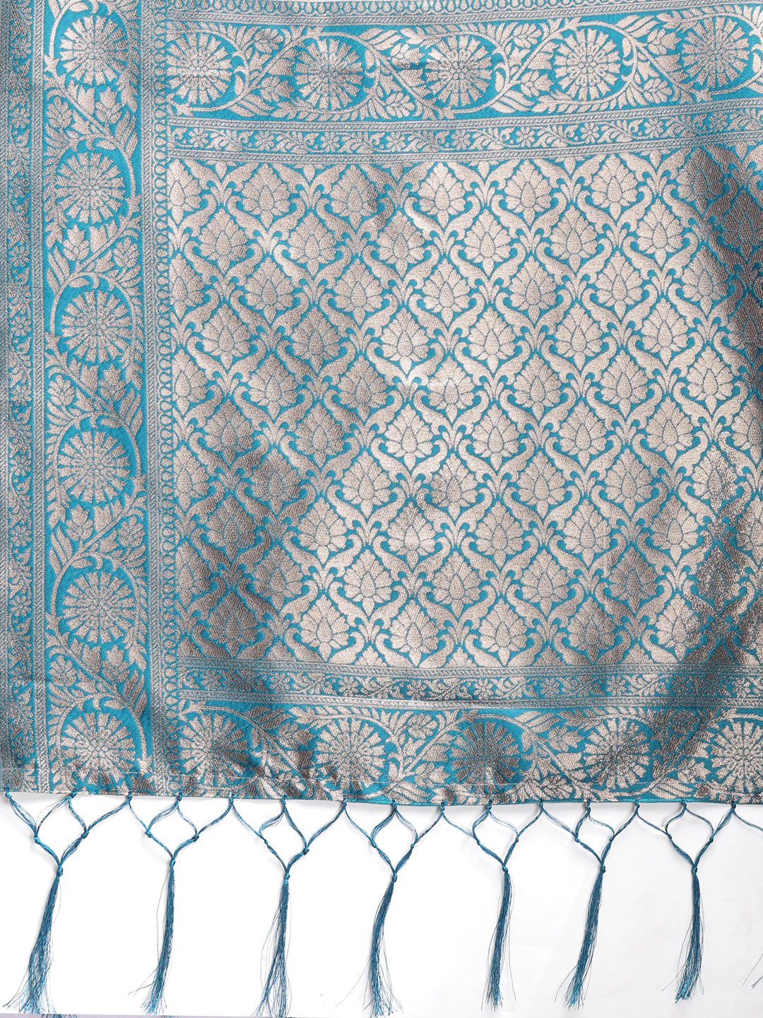 Astita White & Sea Green Woven Linen Cotton Saree with Rich Zari Border – Soft Festive Wear Saree for Women