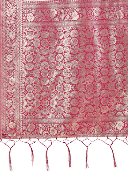 Elegant Off-White & Magenta Linen Cotton Saree with Zari Woven Border and Pallu