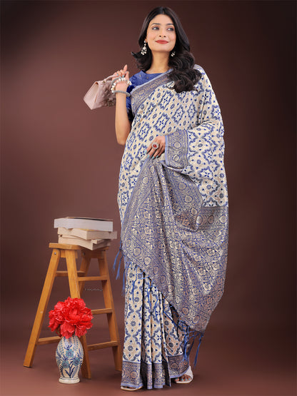 Astita Blue Linen Saree with Rich Woven Zari Work – Elegant Ethnic Saree for Festive & Office Wear