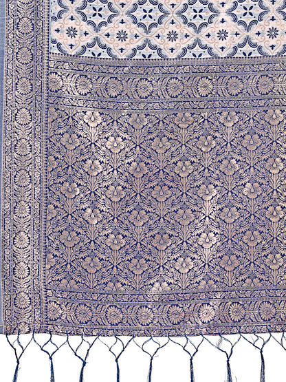 Astita Blue Linen Saree with Rich Woven Zari Work – Elegant Ethnic Saree for Festive & Office Wear