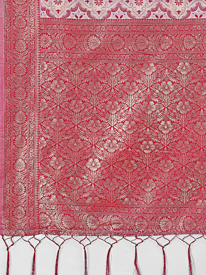 Astita Pink Linen Saree with Rich Woven Zari Work – Elegant Ethnic Saree for Festive & Office Wear