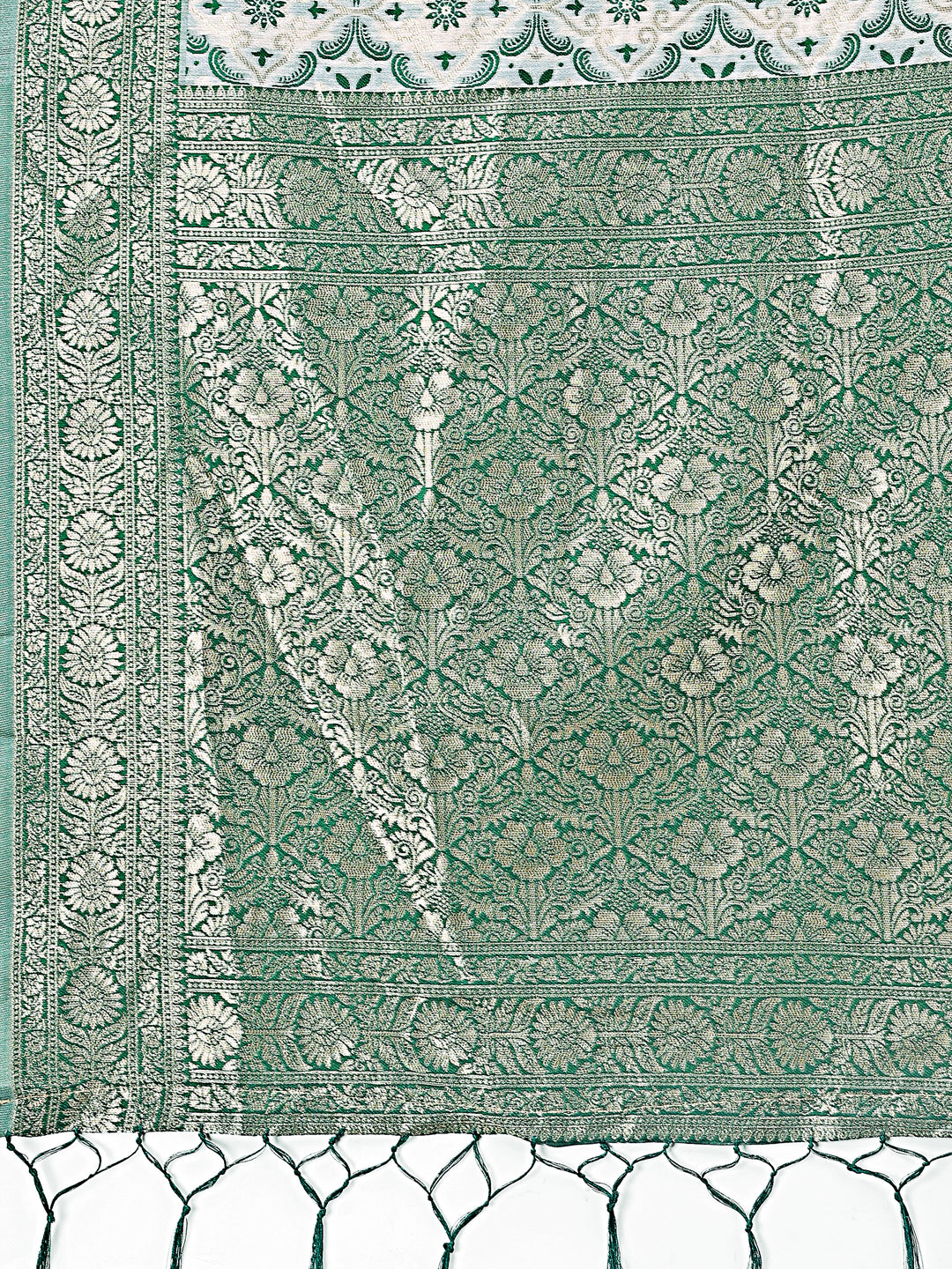 Astita Green Linen Saree with Rich Woven Zari Work – Elegant Ethnic Saree for Festive & Office Wear