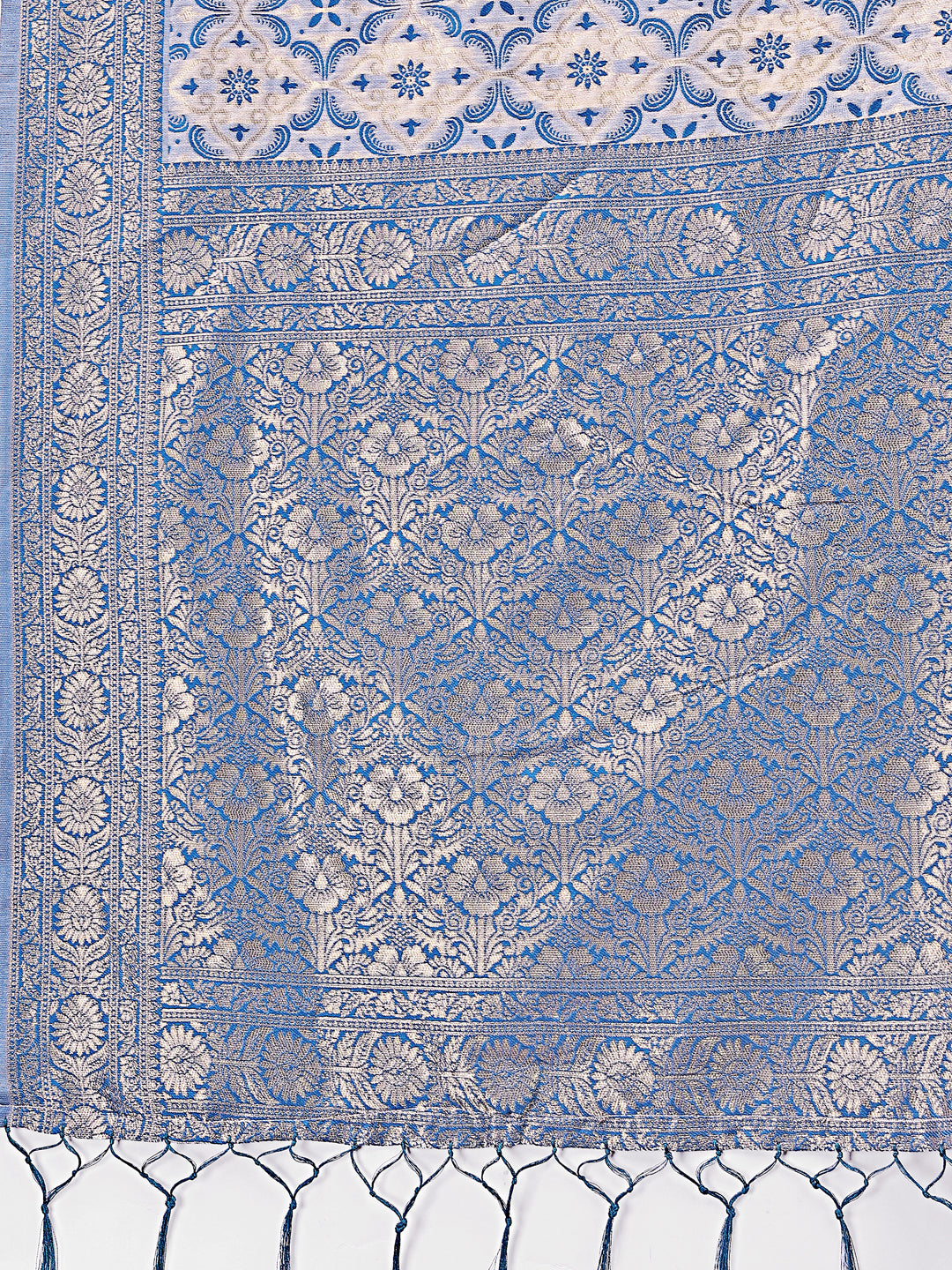 Astita Sky Blue Linen Saree with Rich Woven Zari Work – Elegant Ethnic Saree for Festive & Office Wear