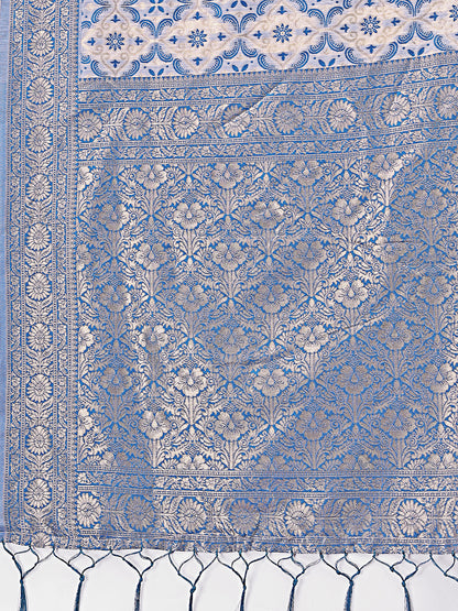Astita Sky Blue Linen Saree with Rich Woven Zari Work – Elegant Ethnic Saree for Festive & Office Wear