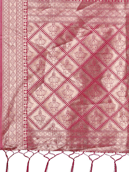 Astita Elegant Pink & Cream Linen Saree with Geometric Design and Zari Border – Festive & Party Wear
