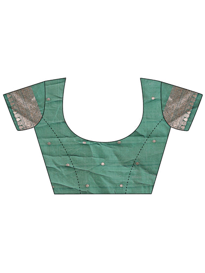 Astita Elegant Green & Cream Linen Saree with Geometric Design and Zari Border – Festive & Party Wear