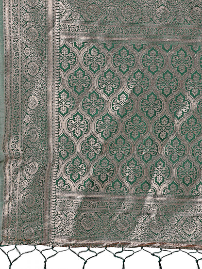 Stunning Beige & Green Linen Saree with Floral Print and Rich Zari Pallu – Festive & Traditional Wear