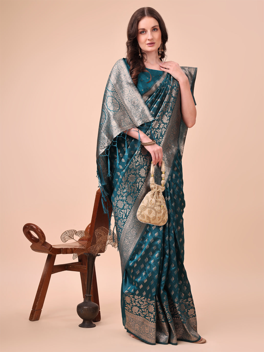 Astita Teal Blue Banarasi Silk Saree with Silver Zari Woven Pallu & Border – Wedding & Festive Wear Elegance