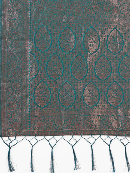 Astita Teal Blue Banarasi Silk Saree with Silver Zari Woven Pallu & Border – Wedding & Festive Wear Elegance