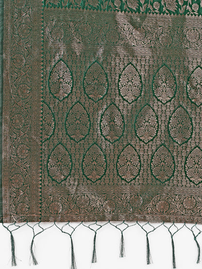 Astita Green Banarasi Silk Saree with Silver Zari Woven Pallu & Border – Wedding & Festive Wear Elegance