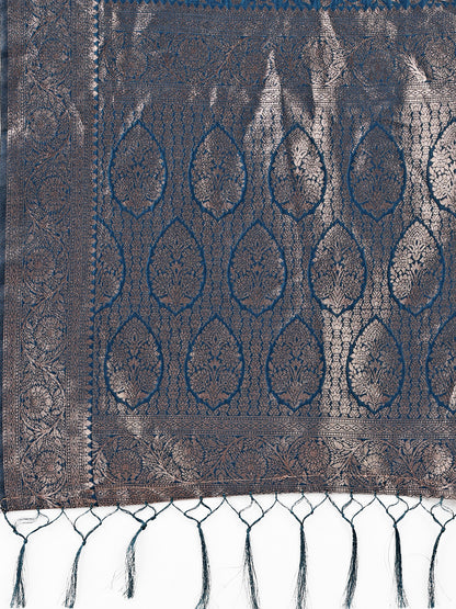 Astita Blue Banarasi Silk Saree with Silver Zari Woven Pallu & Border – Wedding & Festive Wear Elegance