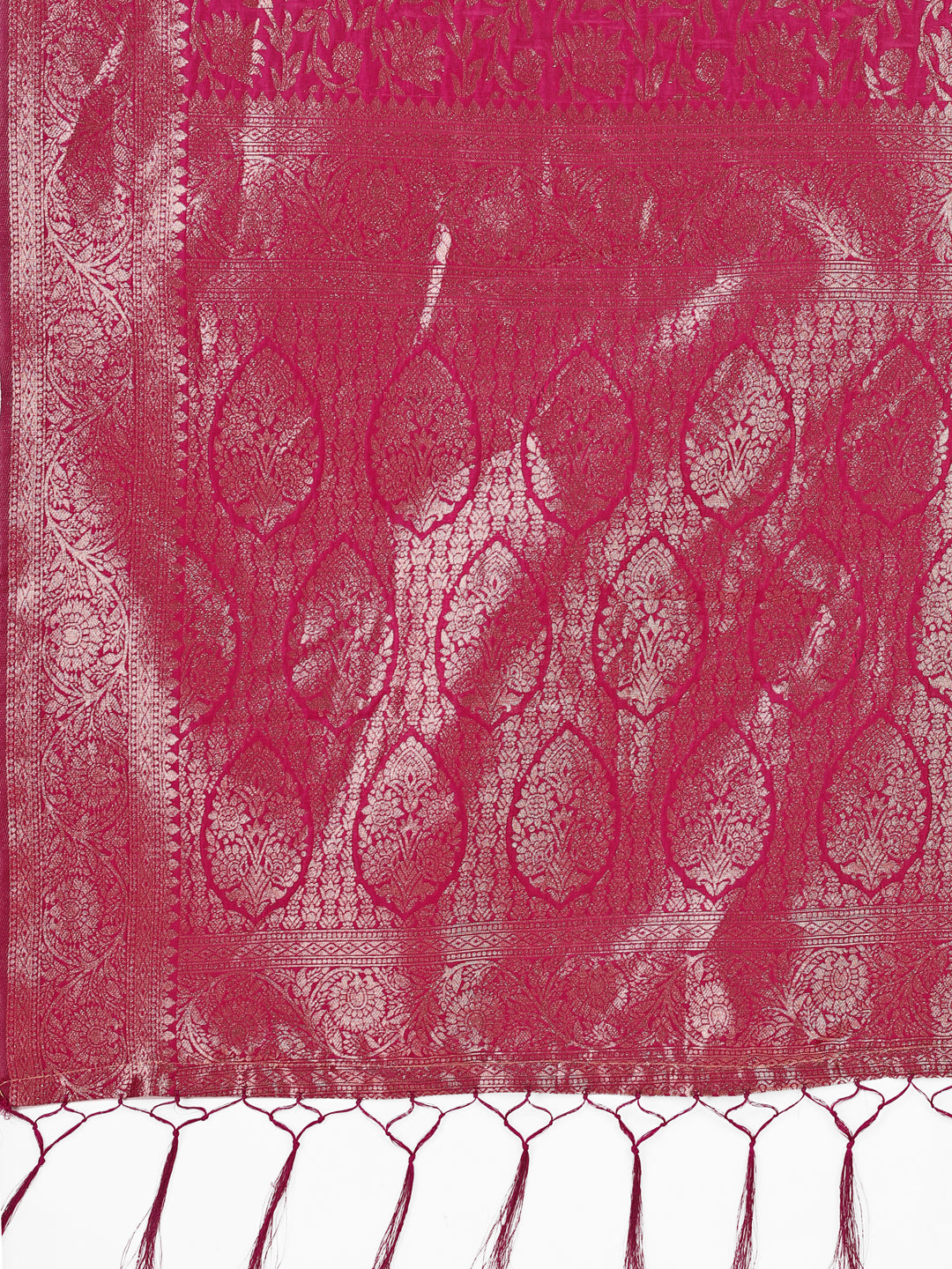 Astita Magenta Banarasi Silk Saree with Silver Zari Woven Pallu & Border – Wedding & Festive Wear Elegance