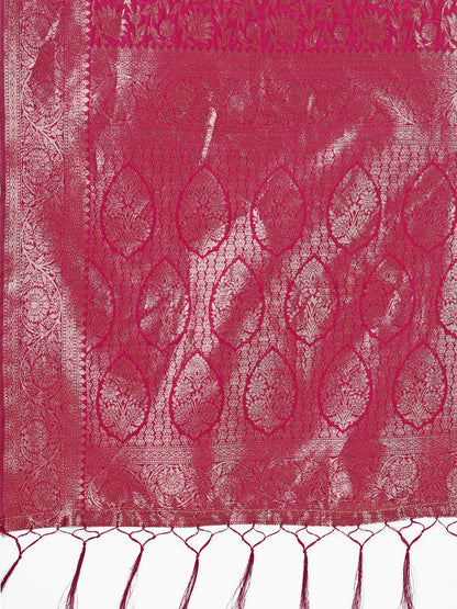 Astita Magenta Banarasi Silk Saree with Silver Zari Woven Pallu & Border – Wedding & Festive Wear Elegance