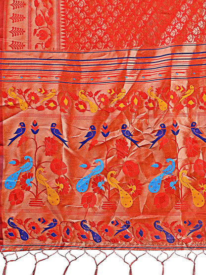 Astita Vibrant Copper & Red Banarasi Silk Saree with Colorful Pallu – Perfect Blend of Tradition and Festive Elegance