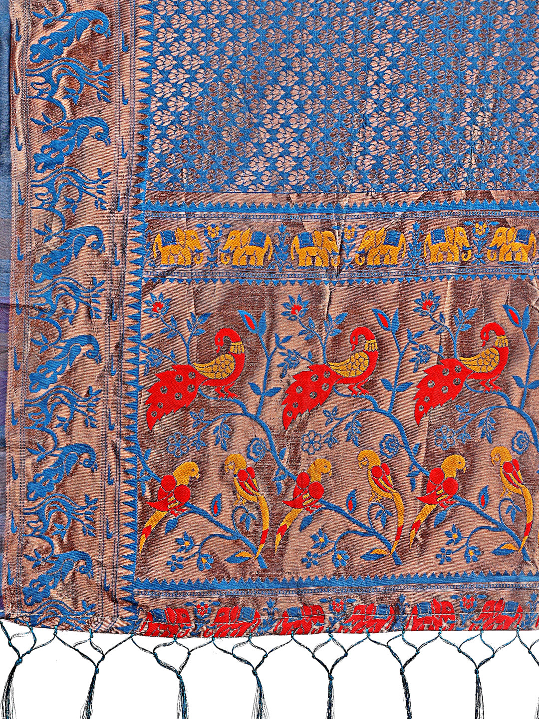 Astita Fiery Blue Banarasi Silk Saree with Gold Zari and Colorful Pallu – Perfect for Bridal, Wedding & Festive Glamour