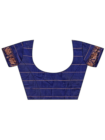 Astita Fiery Navy Blue Banarasi Silk Saree with Gold Zari and Colorful Pallu – Perfect for Bridal, Wedding & Festive Glamour