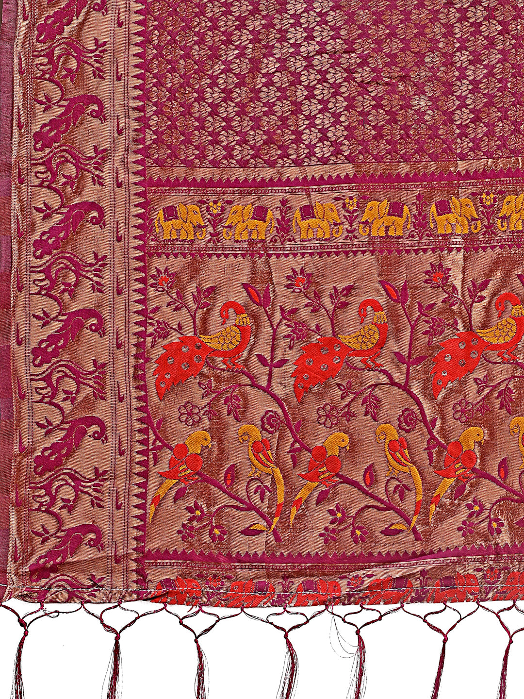 Astita Fiery Purple Banarasi Silk Saree with Gold Zari and Colorful Pallu – Perfect for Bridal, Wedding & Festive Glamour