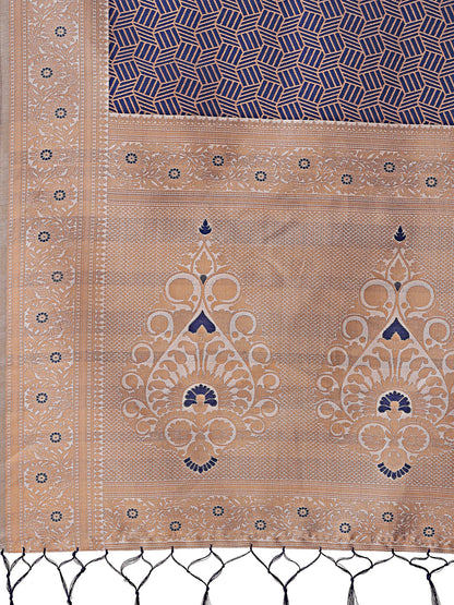 Astita Graceful Navy Blue & Beige Lichi Silk Saree with Elegant Woven Pallu – Timeless Beauty for Every Occasion