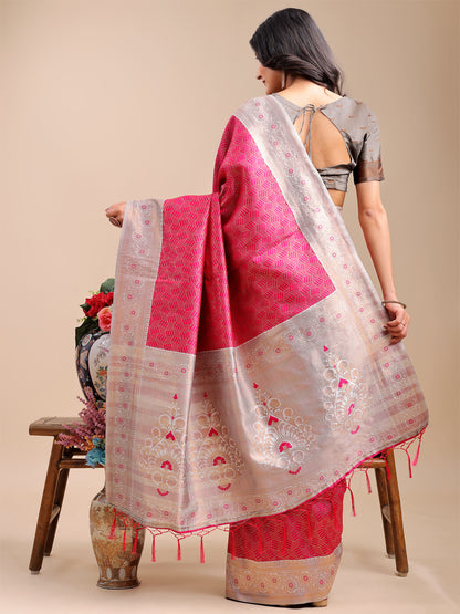 Astita Graceful Pink & Beige Lichi Silk Saree with Elegant Woven Pallu – Timeless Beauty for Every Occasion