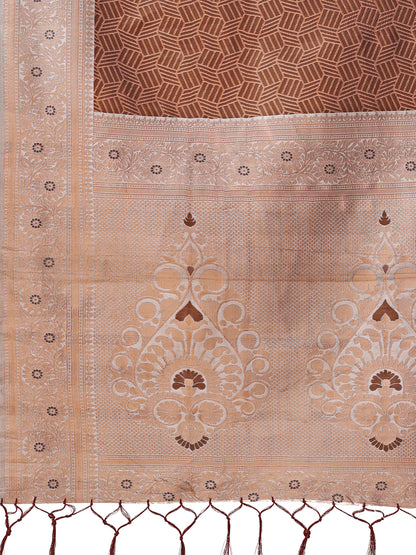 Astita Graceful Brown & Beige Lichi Silk Saree with Elegant Woven Pallu – Timeless Beauty for Every Occasion