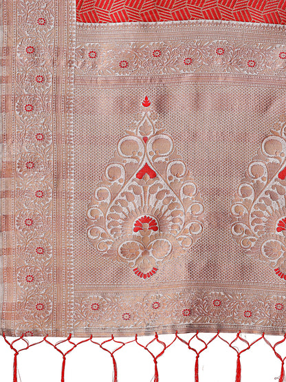 Astita Graceful Red & Beige Lichi Silk Saree with Elegant Woven Pallu – Timeless Beauty for Every Occasion