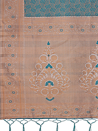 Astita Graceful Teal & Beige Lichi Silk Saree with Elegant Woven Pallu – Timeless Beauty for Every Occasion
