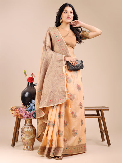 Astita Elegant Peach Cotton Saree – Timeless Charm with Floral Detailing