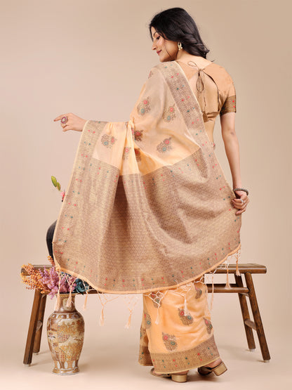 Astita Elegant Peach Cotton Saree – Timeless Charm with Floral Detailing
