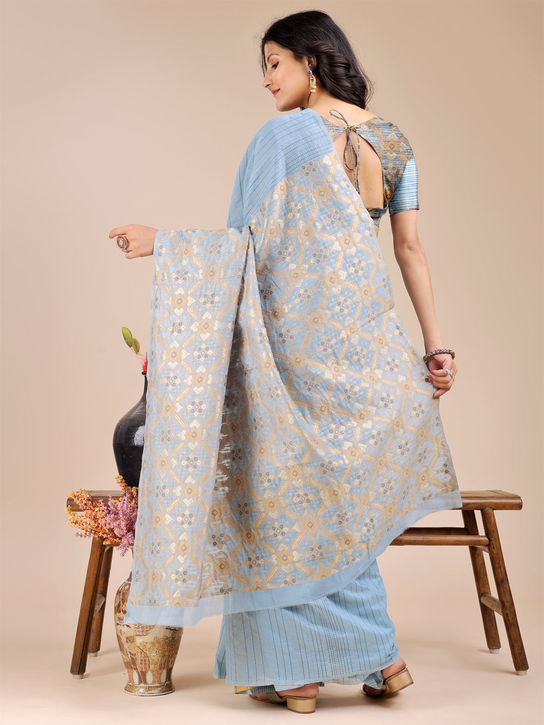 Astita Soothing Sky Blue Cotton Saree – Light, Elegant & Timelessly Beautiful