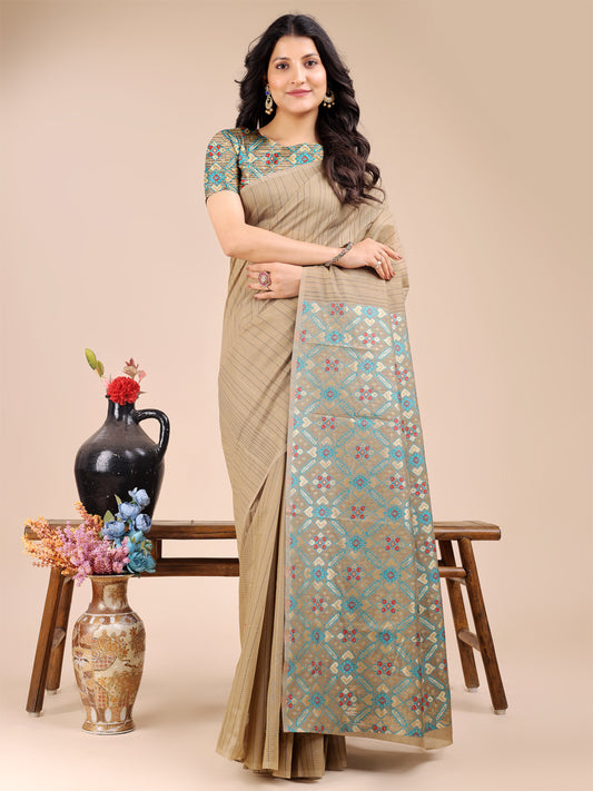 Astita Soothing Beige Cotton Saree – Light, Elegant & Timelessly Beautiful