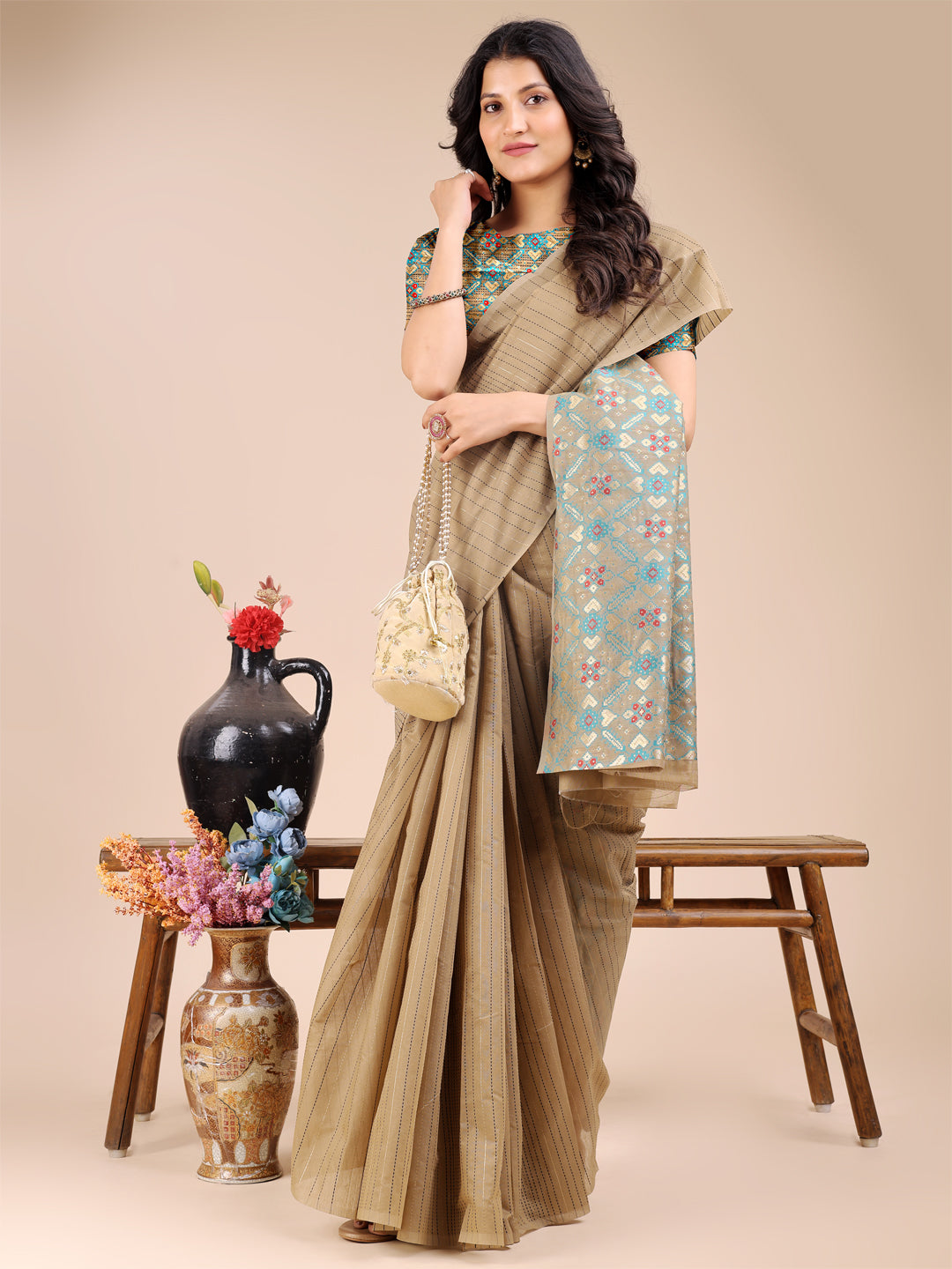 Astita Soothing Beige Cotton Saree – Light, Elegant & Timelessly Beautiful