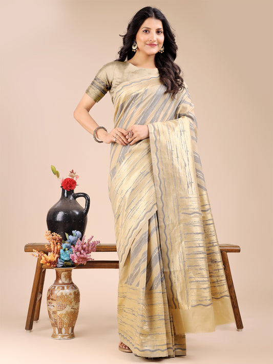 Astita Elegant Cream & Sky Stripe Cotton Saree – Breezy Beauty with Artistic Flair
