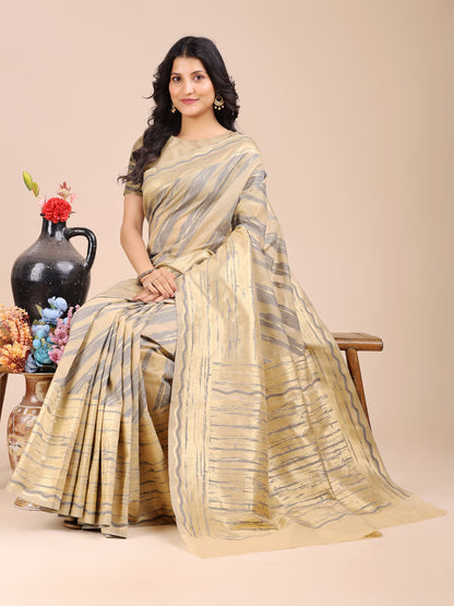 Astita Elegant Cream & Sky Stripe Cotton Saree – Breezy Beauty with Artistic Flair