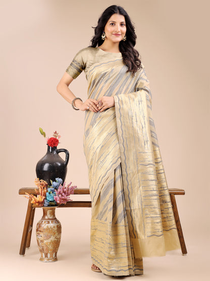 Astita Elegant Cream & Sky Stripe Cotton Saree – Breezy Beauty with Artistic Flair