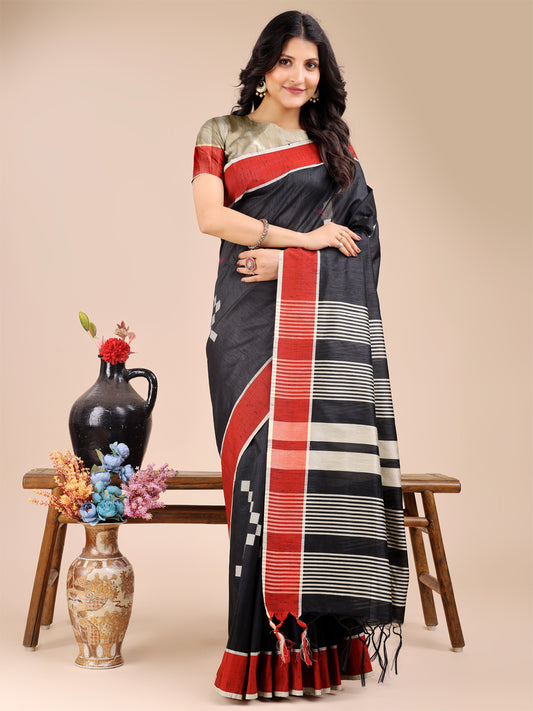Astita Classic Black & Red Cotton Saree – Bold, Beautiful & Unapologetically You
