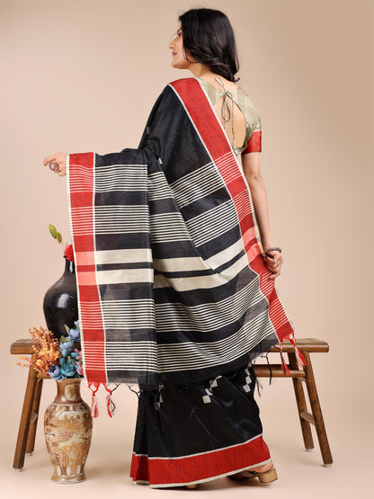 Astita Classic Black & Red Cotton Saree – Bold, Beautiful & Unapologetically You
