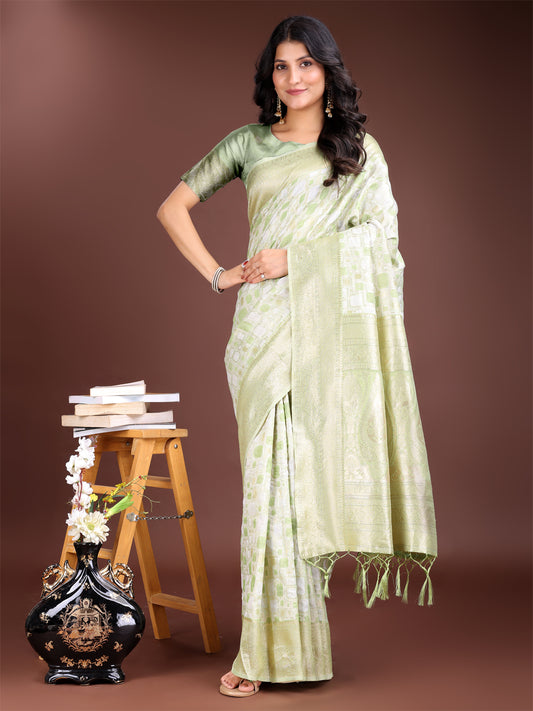 Astita Light Green Linen Cotton Saree – Elegant Simplicity for Everyday Grace