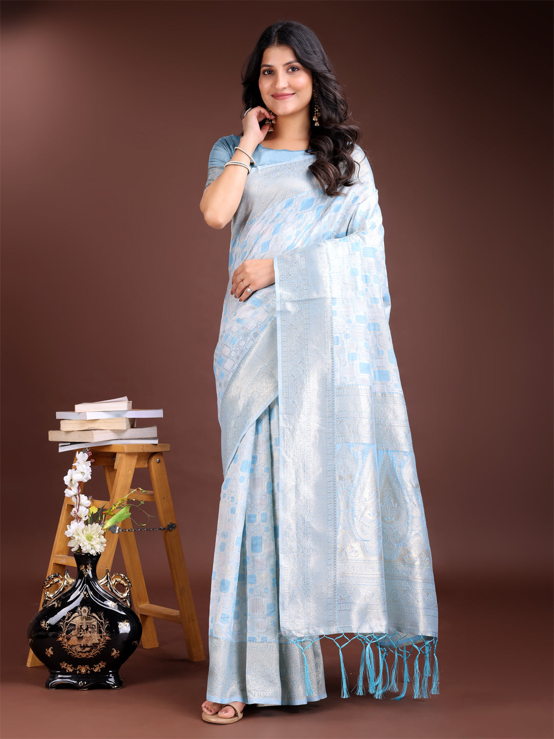 Astita Sky Blue Linen Cotton Saree – Elegant Simplicity for Everyday Grace