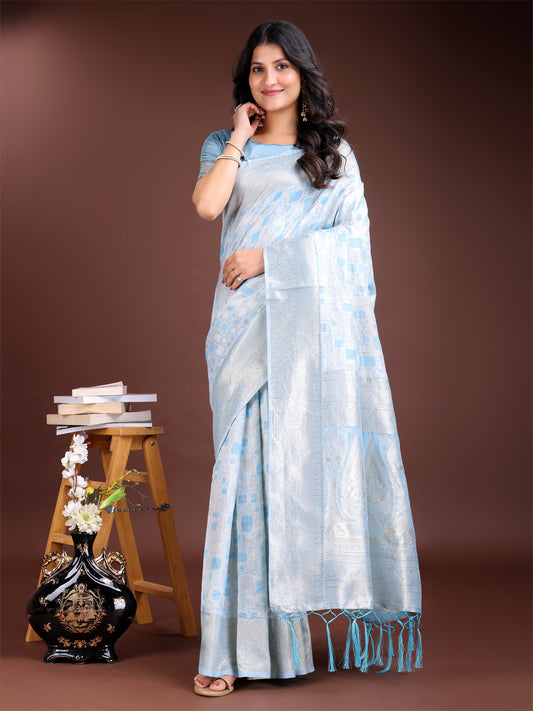 Astita Sky Blue Linen Cotton Saree – Elegant Simplicity for Everyday Grace