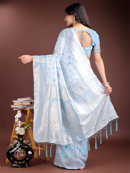 Astita Sky Blue Linen Cotton Saree – Elegant Simplicity for Everyday Grace
