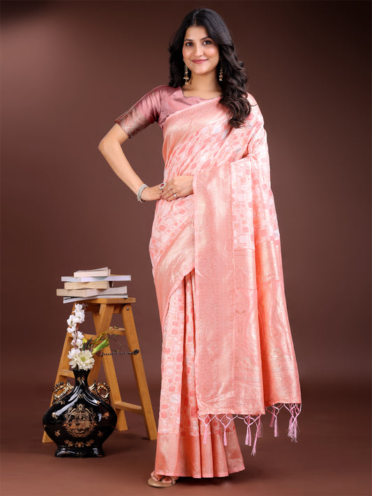 Astita Peach Linen Cotton Saree – Elegant Simplicity for Everyday Grace