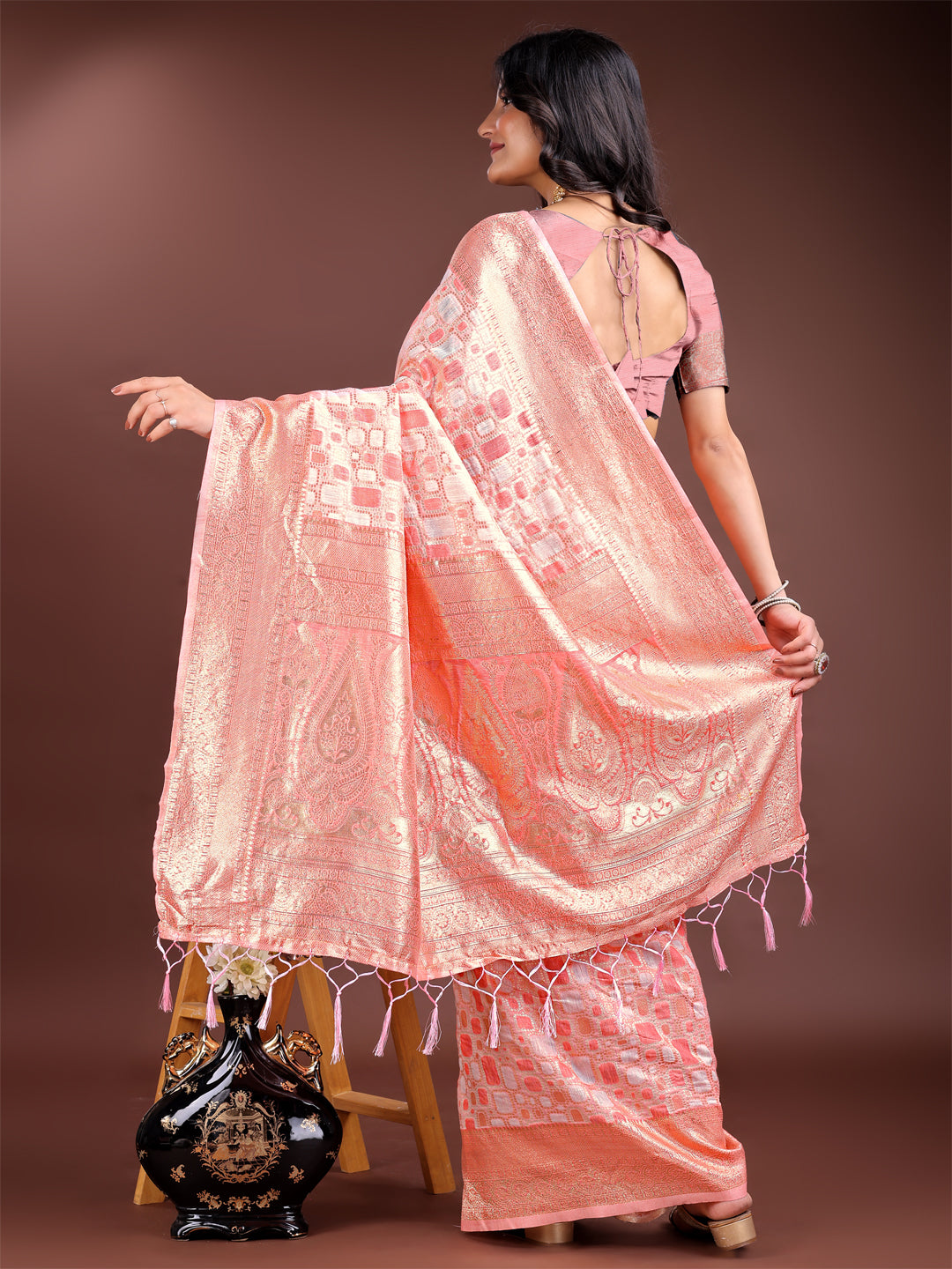 Astita Peach Linen Cotton Saree – Elegant Simplicity for Everyday Grace