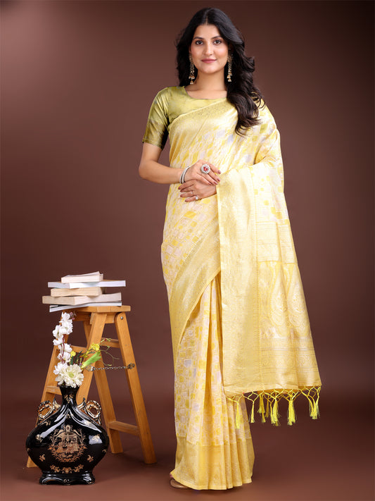 Astita Yellow Linen Cotton Saree – Elegant Simplicity for Everyday Grace