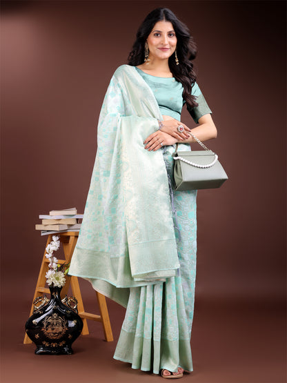 Astita Sea Green Linen Cotton Saree – Elegant Simplicity for Everyday Grace
